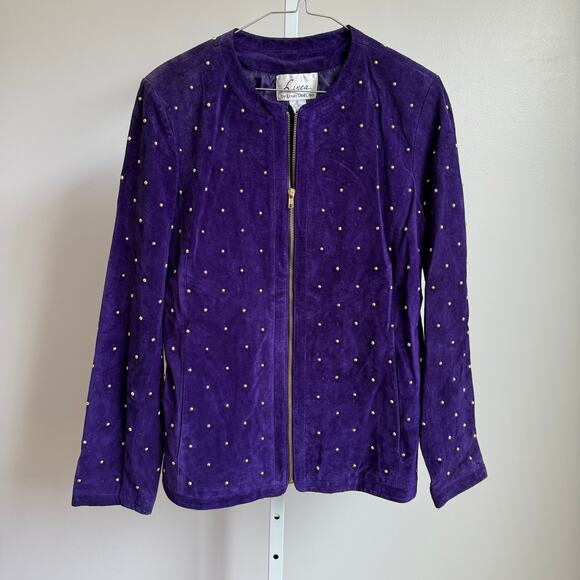 Linea by Louis DellOlio sz S purple moto VTG studded 100% leather jacket - Picture 1 of 8